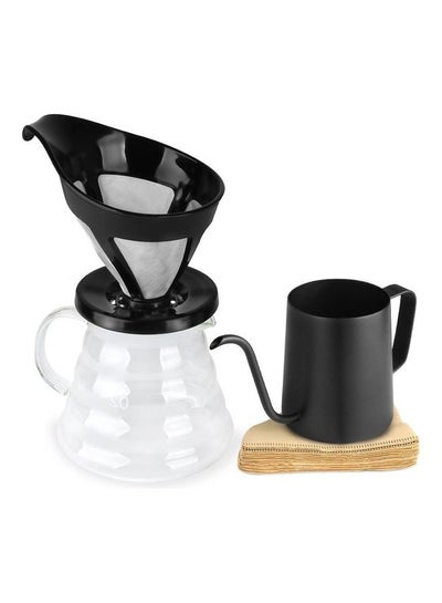 Buy Pour Over Coffee Maker Set Black/Clear 600ml in UAE