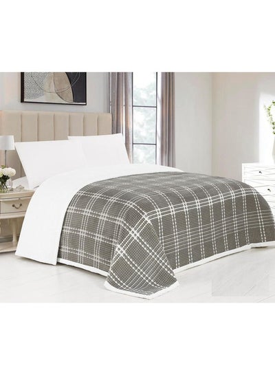 Buy Soft Blanket Velvet Grey/White King Size 200x220 cm in Saudi Arabia