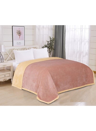 Buy Soft Blanket Velvet Pink/Beige King Size 200x220 cm in Saudi Arabia