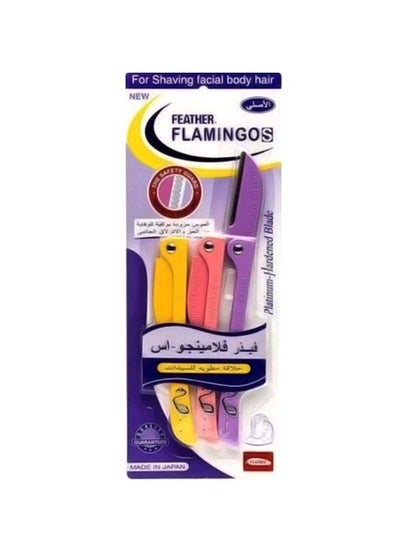 Buy 3-Piece Flamingos Facial Touch-up Stainless Steel Safe Razor Purple/Yellow/Pink 26grams in Egypt