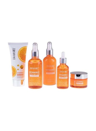 Buy 5-Piece Vitamin C Anti Aging And Skin Care Set Orange/White Facial Cleanser 80 g, Cleansing Milk 100 Ml, Essence Toner 100 Ml, Face Serum 50 Ml, Face Cream 50grams in UAE
