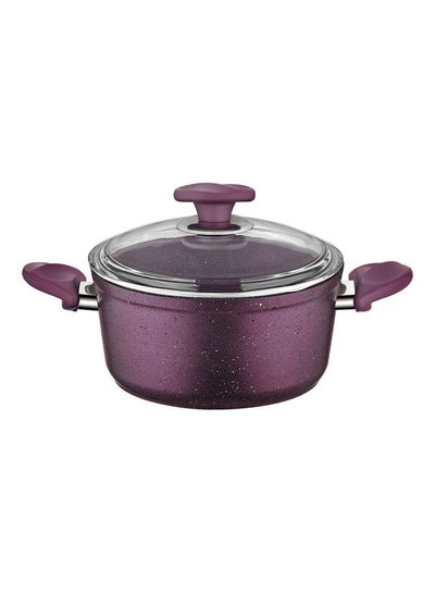 Buy Durable Granite Coated Aluminium Casserole With Lid Purple 30cm in UAE