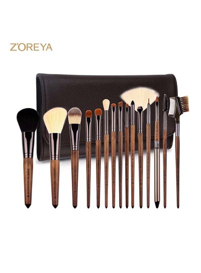 Buy 15-Piece Premium Quality Makeup Brush Set With Leather Case Walnut in Egypt