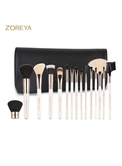 Buy 15 Pcs Premium Quality Makeup Brush Set - Black Leather Case White/Rose Gold in Egypt