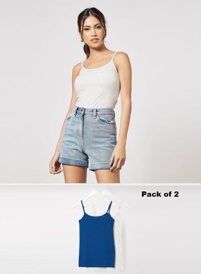 اشتري 2 Pack Of Basic Cami Top Navy/Grey Melange في السعودية