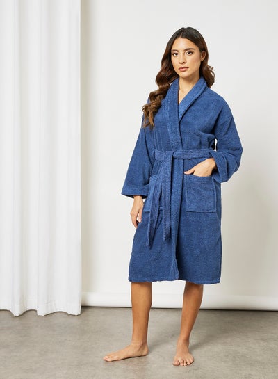 Buy Bathrobe - 400 GSM 100% Cotton Terry Silky Soft Spa Quality Comfort - Shawl Collar & Pocket - Navy Color - 1 Piece Navy in UAE