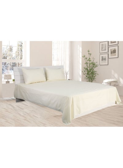 Buy 3-Piece Bedding Sheets With Pillowcases Cotton Blend Cream 240 x 260cm in UAE