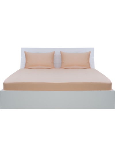 Buy 3-Piece Fitted Sheet And Pillowcases Set Cotton Blend Peach 180 x 200cm in UAE