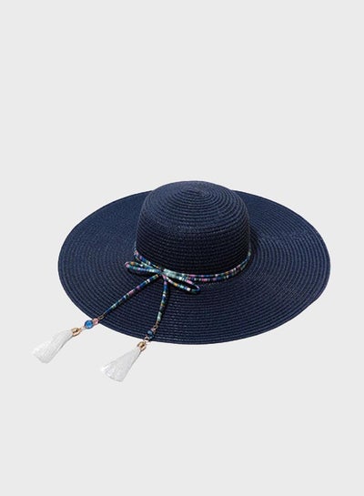 Buy Wide Brim Straw Hat Blue/White in UAE
