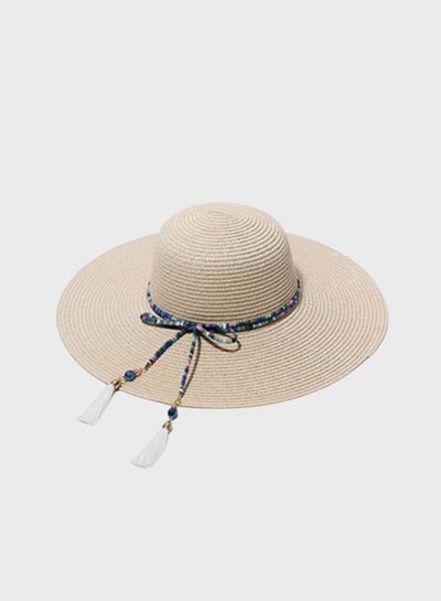 Buy Wide Brim Straw Hat Beige/Blue/White in UAE