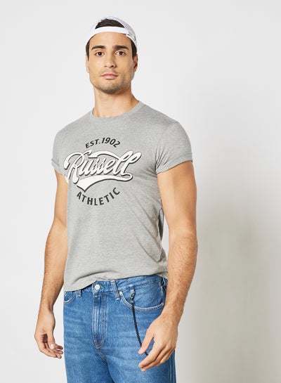 Buy Logo Print Crew Neck T-Shirt Grey in Saudi Arabia