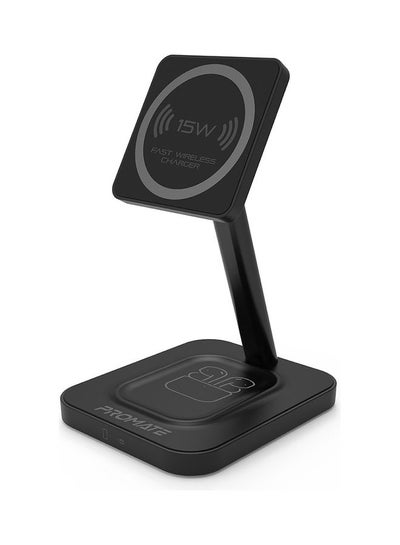 Buy 2-in-1 Mag-Safe 15W Fast Wireless Charger with Adjustable Neck and Anti-Slip 5W Charging Pad for iPhone 12/12 Mini/12 Pro/12 Pro Max/AirPods 2/AirPods Pro, AurBase Black in UAE