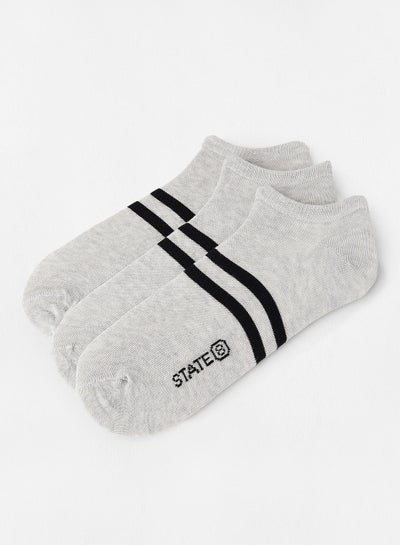 Buy Contrast Ankle Socks (Pack of 3) Grey in UAE