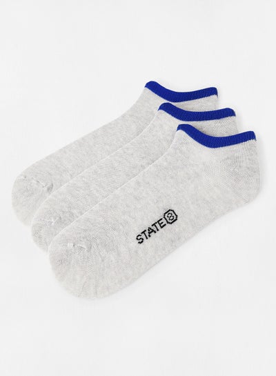 Buy Contrast Ankle Socks (Pack of 3) Grey in UAE