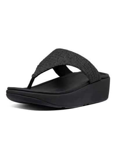 Buy Imogen Basket Weave Toe Thongs Slip-On Wedge Sandals Black in UAE