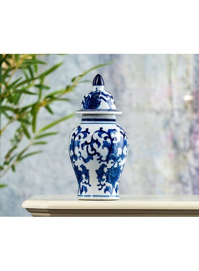 Buy Decorative Jar Blue/White 13x26x13cm in UAE