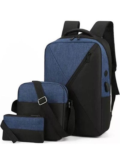 Buy Business Laptop Backpack Travel Rucksack School Bag 3 Pieces Smart Backpack Blue/Black in Saudi Arabia