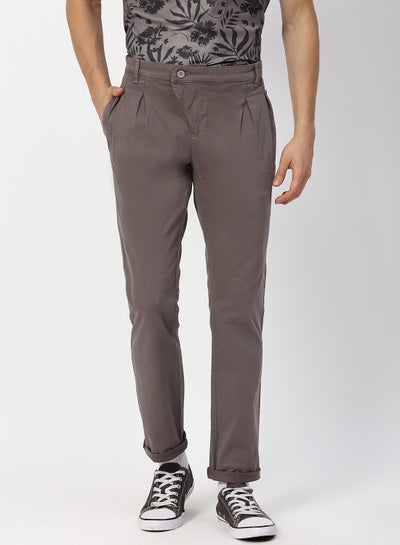 Buy Satib Weave Cotton Trousers Dark Grey in UAE