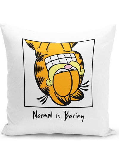 Buy Garfield Normal Is Boring Quote Themed Throw Pillow White/Pink/Yellow 16x16inch in UAE