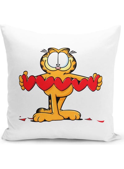 Buy Garfield Heart Themed Throw Pillow White/Red/Yellow 16x16inch in UAE