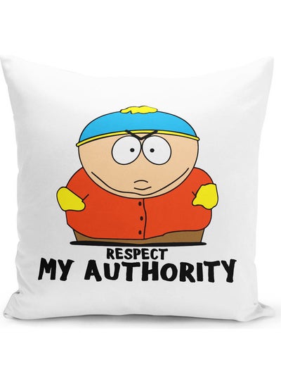 Buy Eric Cartman Respect My Authority Quote Themed Throw Pillow White/Black/Red 16x16inch in UAE