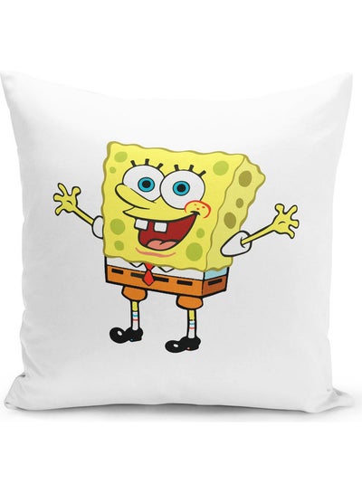 Buy Spongebob Suqarepants Cute Cartoon Themed Throw Pillow White/Red/Yellow 16x16inch in UAE