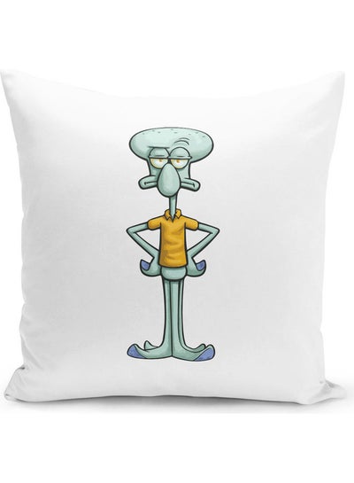 Buy Sad Spongebob Squidward Face Themed Throw Pillow White/Green/Yellow 16x16inch in UAE