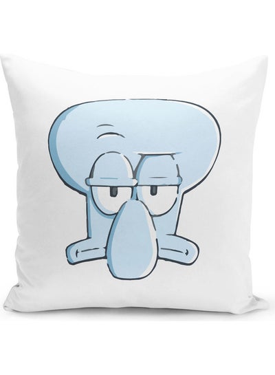 Buy Squidward Face From Spongebob  Themed Throw Pillow White/Black/Blue 16x16inch in UAE