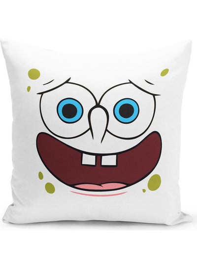 Buy Laughing Spongebob  Themed Throw Pillow White/Green/Blue 16x16inch in UAE