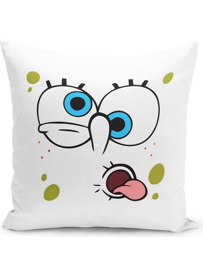 Buy Cute Spongebob Squarepants Tongue Themed Throw Pillow White/Green/Blue 16x16inch in UAE