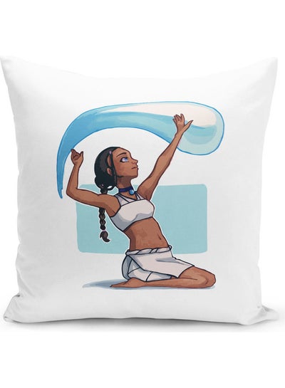 Buy Avatar Katara Woman Euqality The Last Airbender Waterbender Themed Throw Pillow White/Blue/Beige 16x16inch in UAE