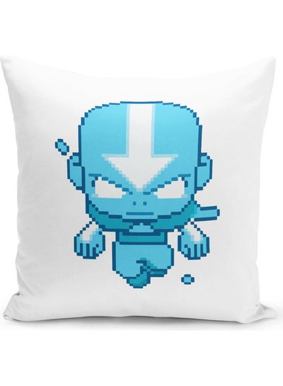 Buy Pixel Art Avatar Aang From The Last Airbender Themed Throw Pillow White/Blue/Green 16x16inch in UAE