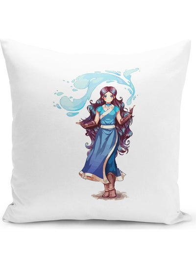 Buy Waterbender Katara Avatar The Last Airbender Themed Throw Pillow White/Blue/Purple 16x16inch in UAE