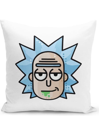 Buy Minimalistic Rick And Morty Face Icon Themed Throw Pillow White/Blue/Green 16x16inch in UAE