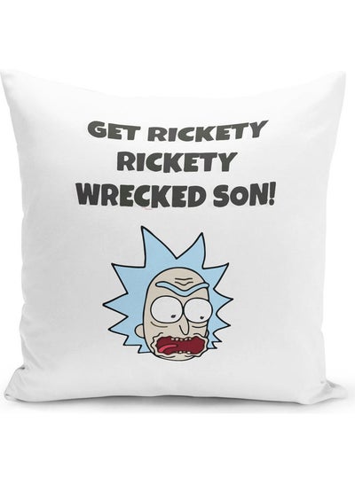 Buy Get Wrecked Funny Rick And Morty Quotes Themed Throw Pillow White/Black/Blue 16x16inch in UAE