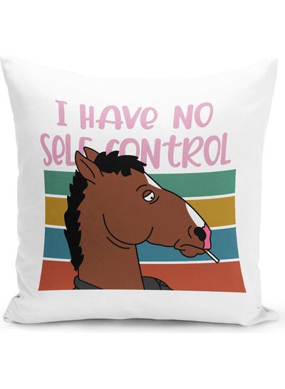 Buy Bojack Horseman I Have No Self Control Quote Themed Throw Pillow White/Pink/Blue 16x16inch in UAE