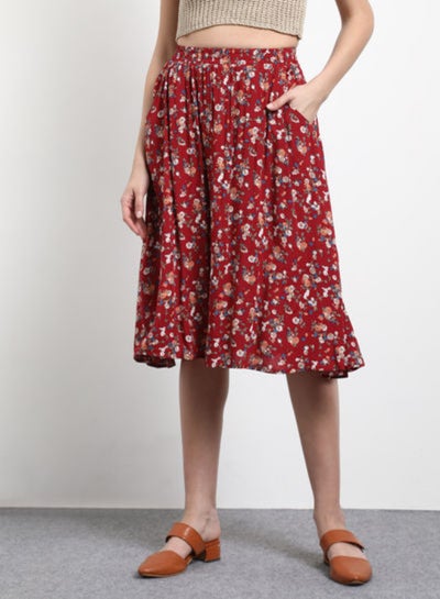 Buy Floral Printed Knee Length Skirt Multicolour in Saudi Arabia