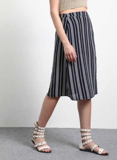 Buy Stripes Knee Length Skirt Blue/White in Saudi Arabia