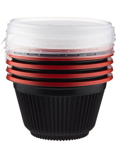 Buy 5-Piece Red and Black Base Soup Bowls with Lid Multicolour 450ml in UAE