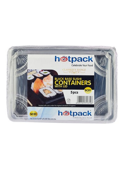 Buy 5-Piece Black Sushi Holder Container With Clear Lid Black/Clear 165x114x20mm in UAE
