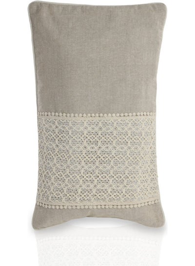 Buy Chambray Cushion Cover With Lace Cotton Grey/White 30x50cm in UAE