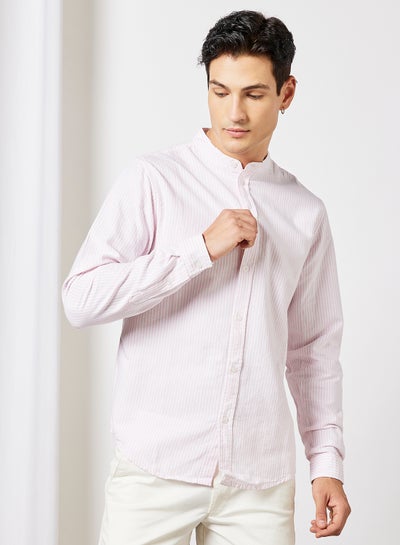 Buy Mandarin Collar Striped Shirt White/Pink in Saudi Arabia