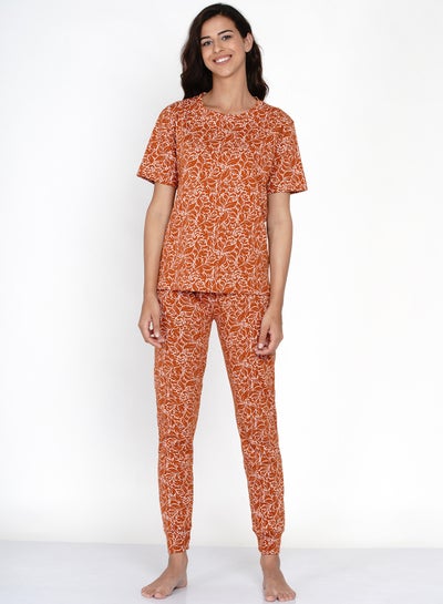 Buy Printed Nightwear Pyjama Set Brown in Saudi Arabia