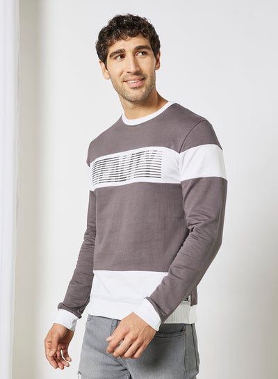 Buy Regular Fit Sweatshirt Dark Grey/White in Saudi Arabia