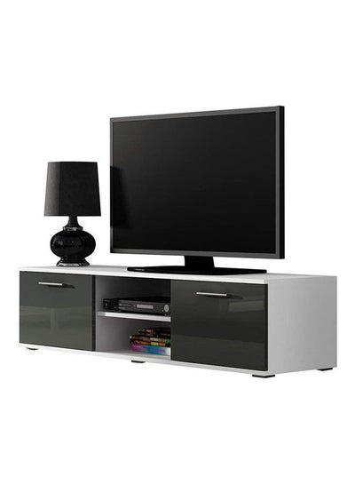 اشتري High Gloss TV Stand Cabinet Entertainment Unit With 2 Doors Grey And White 37x43x140cm في مصر