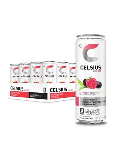 اشتري Celsius Raspberry Acai Green Tea Non-Carbonated  Energy Drink 12 Fl Oz 355mL (Pack of 12) في الامارات