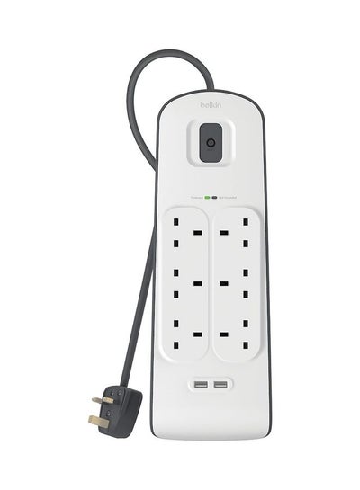 Buy 6-Outlet Surge Protector And 2-USB Ports With 2M Power Cord White 5.6x49.2x21cm in UAE