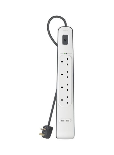 Buy 4-Outlet Surge Protector And 2-USB Ports With 2M Power Cord White 5.4x49.2x14cm in Saudi Arabia