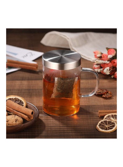 Buy Glass Tea Mug With Stainless Steel Infuser And Lid Clear/Silver in UAE