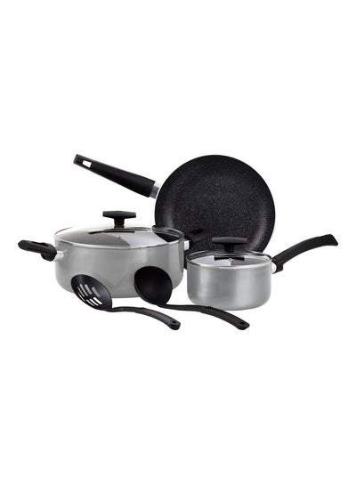 Buy 7-Piece Shine Press Aluminum Non-Stick Cookware Set With Induction Bottom Grey/Black in UAE